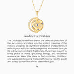 Guiding Eye Necklace story description printed on a white card. This is the card that comes enclosed with the necklace. It explains the story and symbolism of the necklace. 