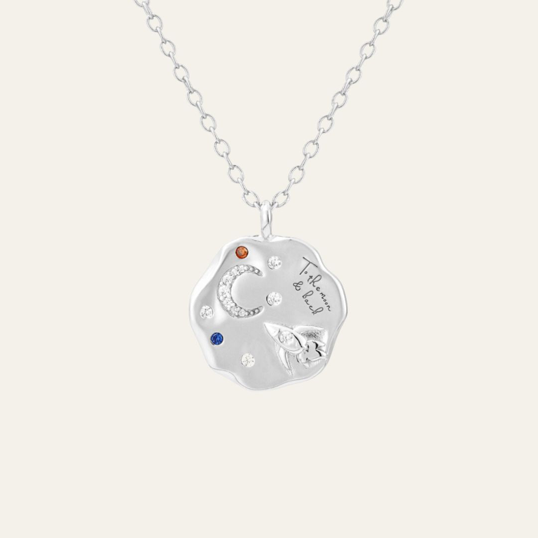 Silver necklace rich in meaning. this is the i love you to the moon and back necklace